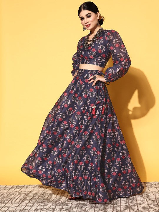 Navy Blue Printed Ready to Wear Lehenga Choli-5