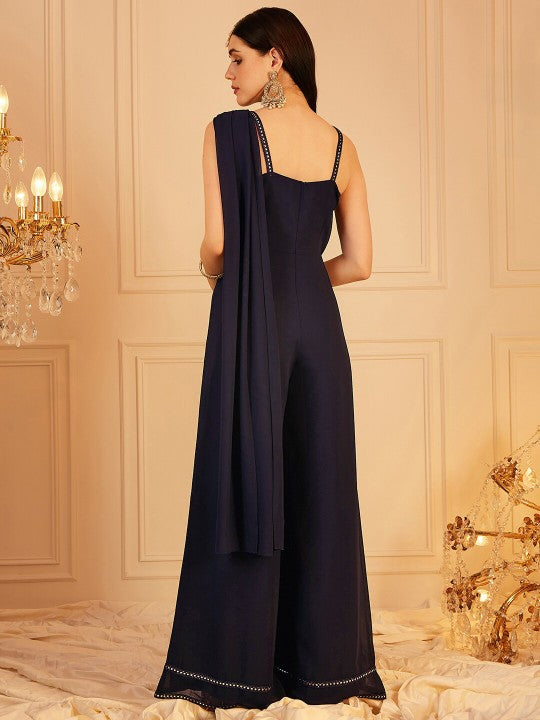 Self Design Shoulder Straps Ethnic Basic Jumpsuit-5