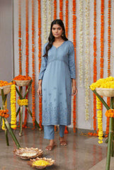 Pure Cotton Grey Kurta Set