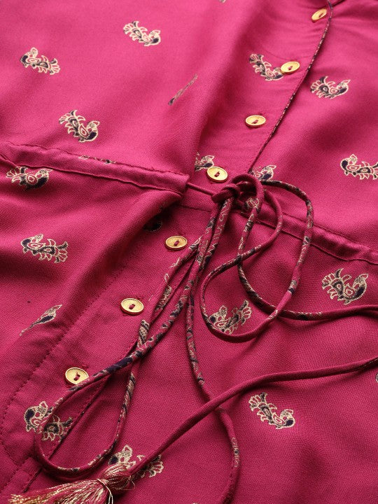 Women Pink & Golden Ethnic Motifs Printed Basic Jumpsuit-3