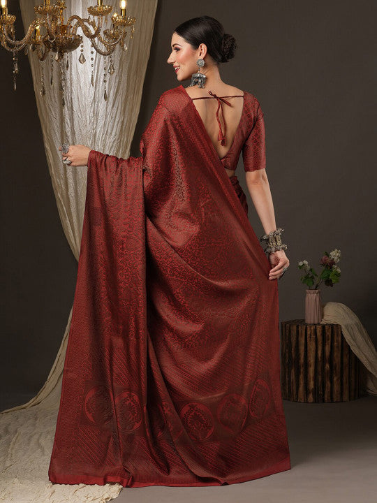 Navy Blue & Gold-Toned Woven Design Zari Silk Blend Banarasi Sarees-11