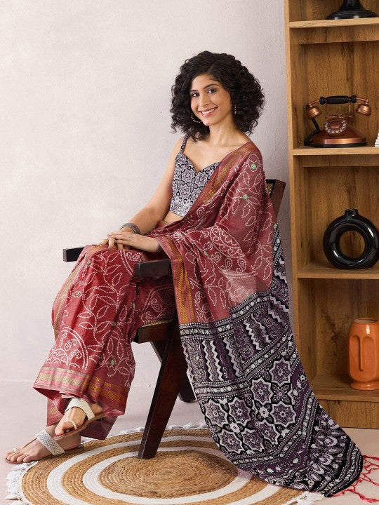 Bandhani Printed Ready to Wear Bagru Sarees-6