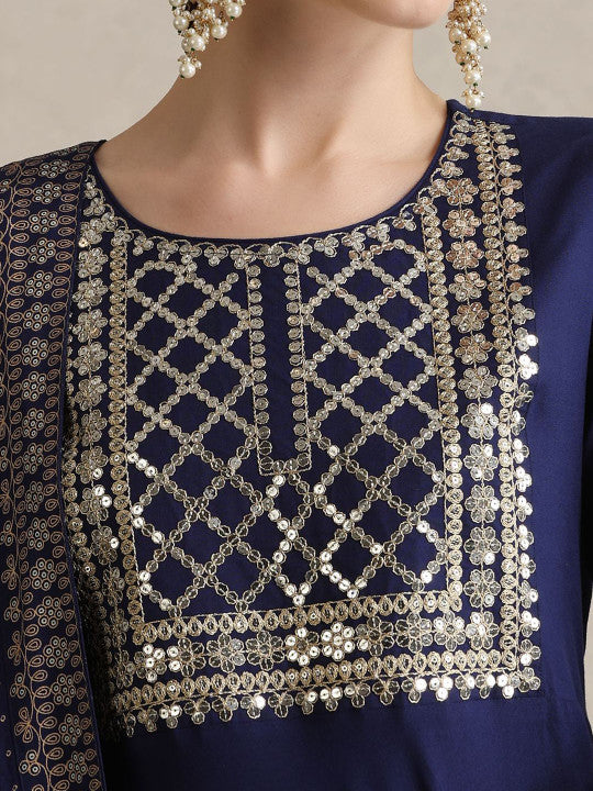 Embroidered Regular Sequinned Kurta with Palazzos & Dupatta-16