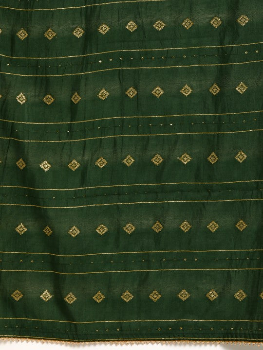 Women Mustard Yellow Yoke Design Foil Printed Kurta with Trousers & Dupatta-7