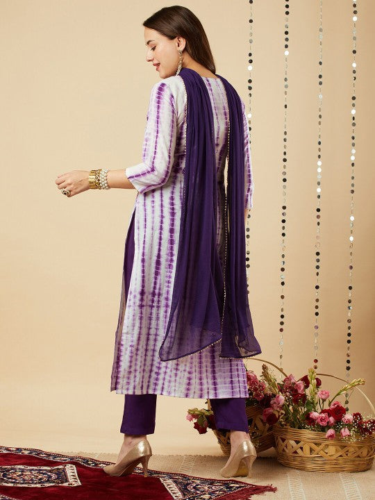 Ethnic Motifs Embroidered U-Neck Gotta Patti Kurta With Trouser & Dupatta-5