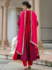 Ethnic Motifs Embroidered Zari Pure Silk Anarkali Kurta With Trouser & Dupatta