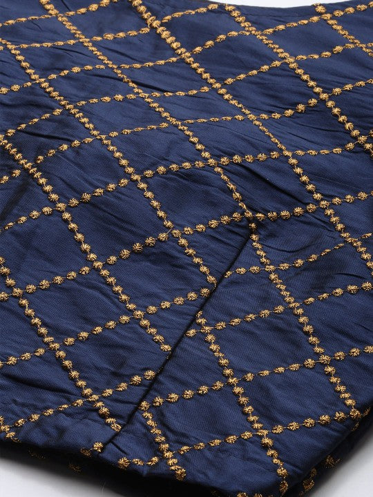 Navy Blue Embroidered Semi-Stitched Lehenga & Unstitched Blouse with Dupatta-8