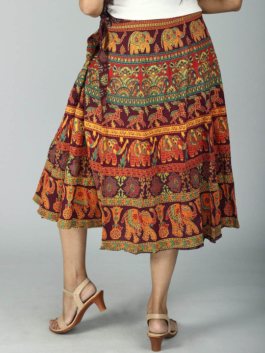 Mood Indigo Elephant & Deers Printed Wrap Around Skirt-9