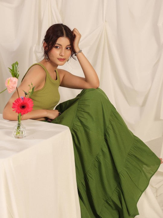 Anayna Pure Cotton Flared Maxi Skirt-5