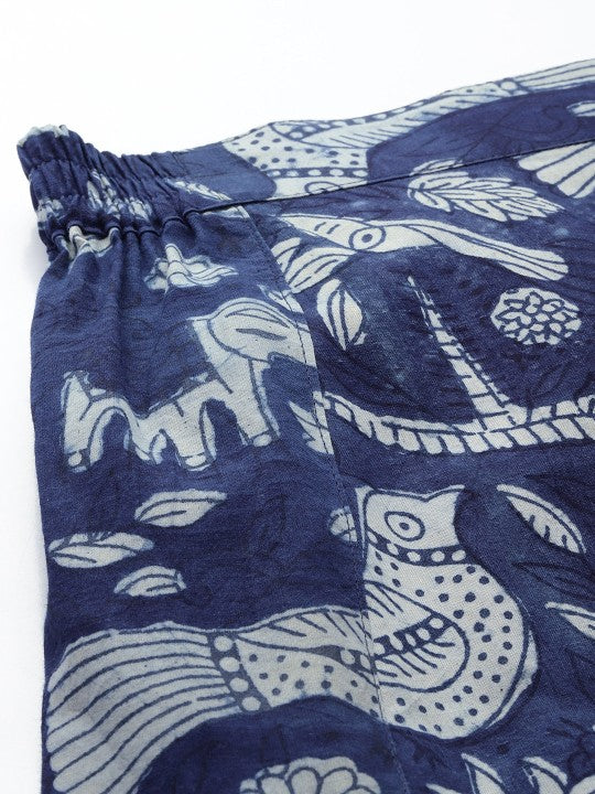 Women Ethnic Motifs Printed Pure Cotton Indigo Maxi Skirt