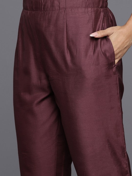 Floral Yoke Design Regular Mirror Work Kurta With Trousers & With Dupatta-4