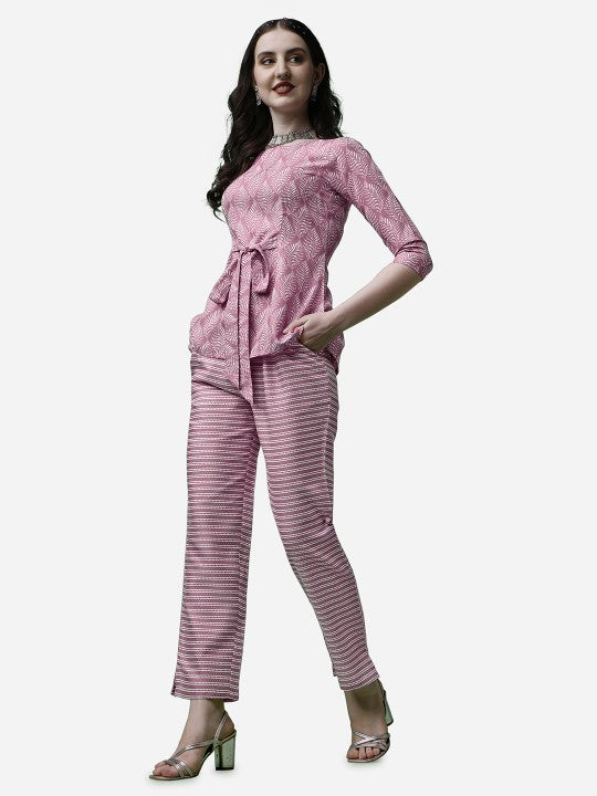 Salmon Pink Floral Design Co-Ord Set