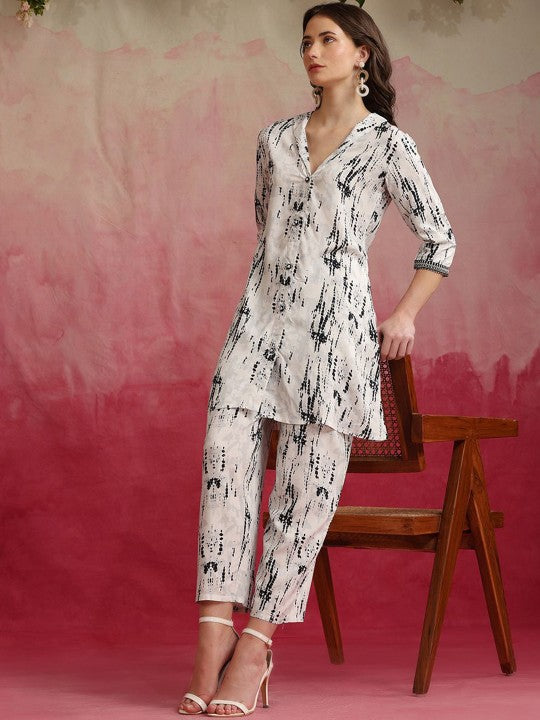 Abstract Printed Tunic With Trousers-1