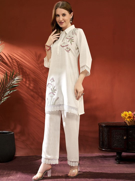 Embroidered Tunic With Trousers Co-Ords
