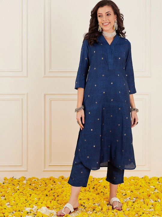 Ethnic Motifs Printed V-Neck Straight Kurta With Trouser-4
