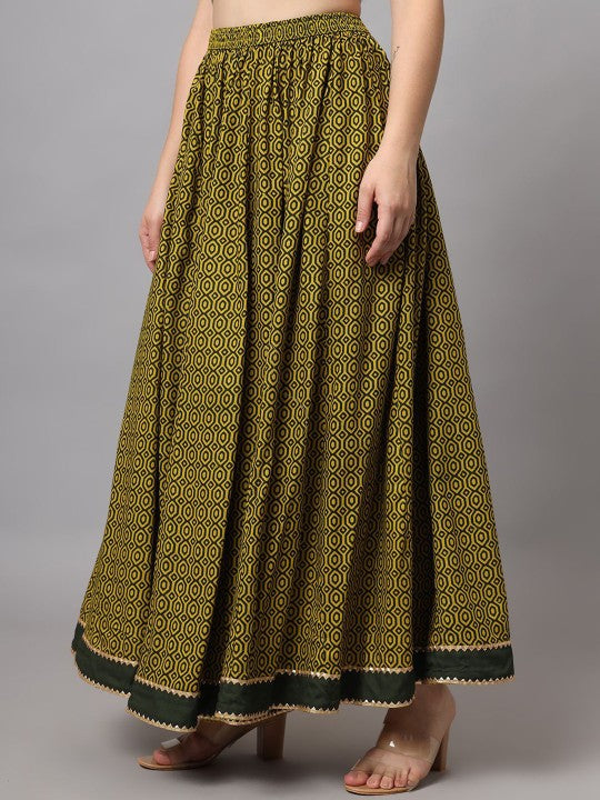 Printed Flared Maxi Skirt-5