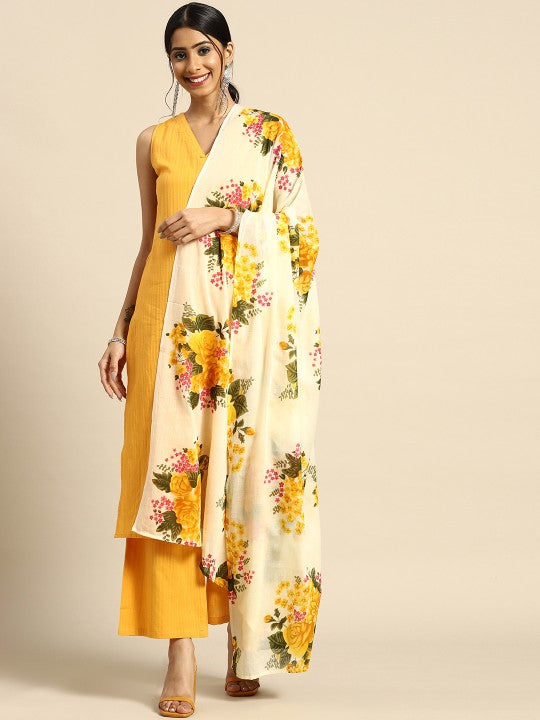 Women Black Ethnic Motifs Pure Cotton Kurta with Palazzos & Dupatta