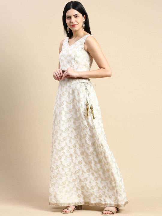 Ethnic Motif Woven Design Flared Maxi Skirt-2