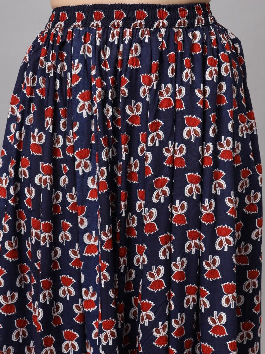 Printed Flared Maxi Skirt-3