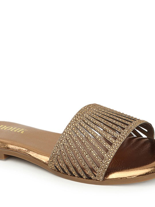Women Embellished Party Open Toe Flats-4