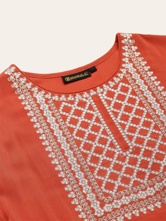Embroidered Regular Sequinned Kurta with Palazzos & Dupatta-9
