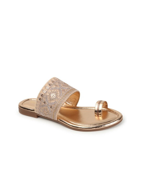Women Ethnic Embellished One Toe Flats