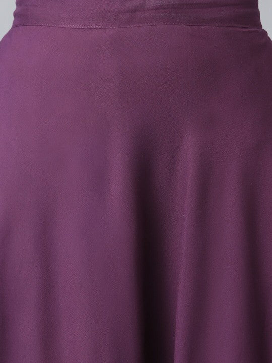Women Purple Ethnic Motifs Printed Kurta with Skirt-4