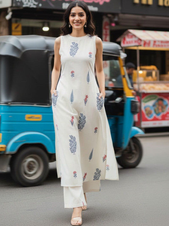 Women Printed Regular Pure Cotton Kurta with Palazzos