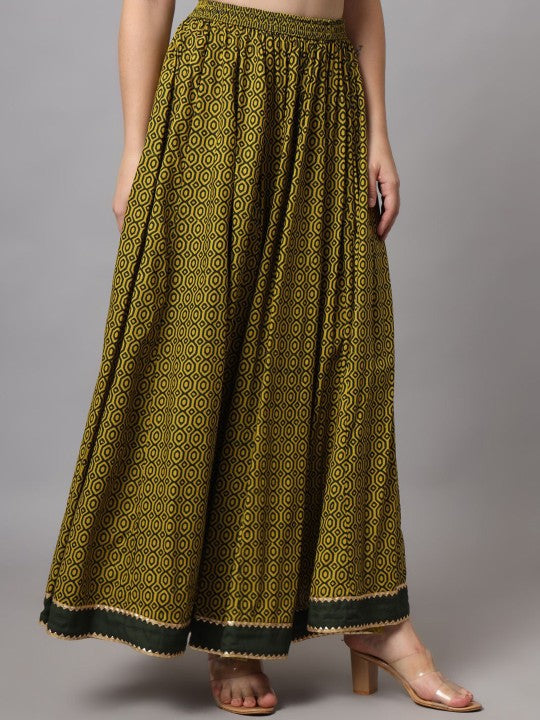 Printed Flared Maxi Skirt-6