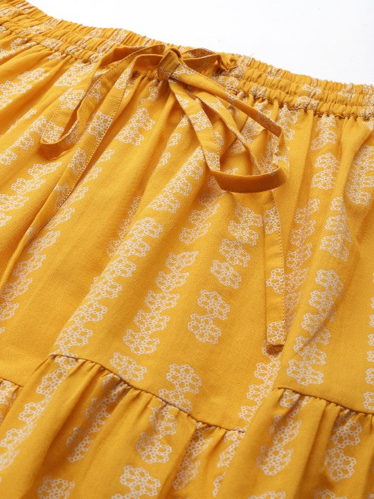 Floral Printed Tiered Flared Maxi Skirt-7
