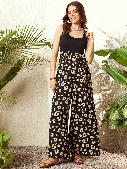 Animal Printed Square Neck Sleeveless Basic Jumpsuit-5