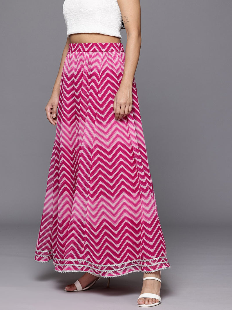 Women Leheriya Printed Gotta Patti Detail Flared Maxi Skirt-8