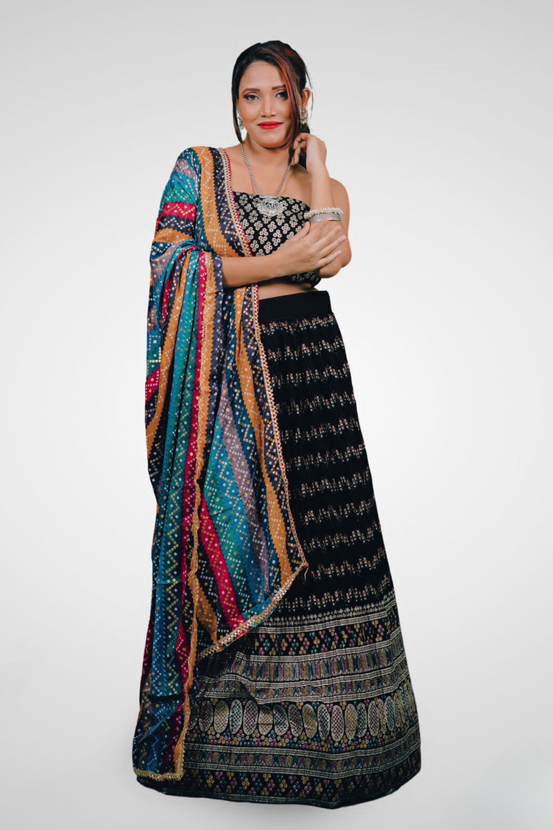 Multicolor Vibrant Semi Stitched Lehenga Cholis-3