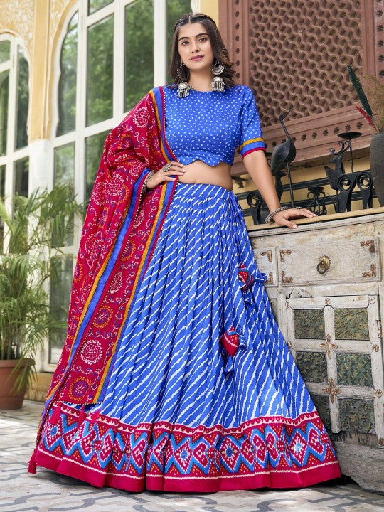 Blue Printed Ready to Wear Lehenga & Unstitched Blouse With Dupatta-1