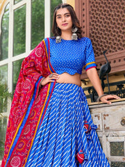 Blue Printed Ready to Wear Lehenga & Unstitched Blouse With Dupatta