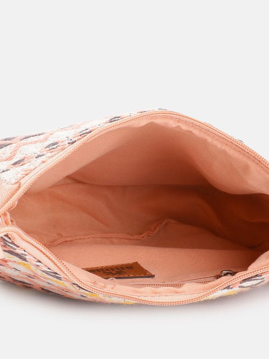 Textured Self Design Half Moon Sling Bag with Tasselled Detail-4