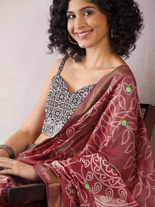 Bandhani Printed Ready to Wear Bagru Sarees-3
