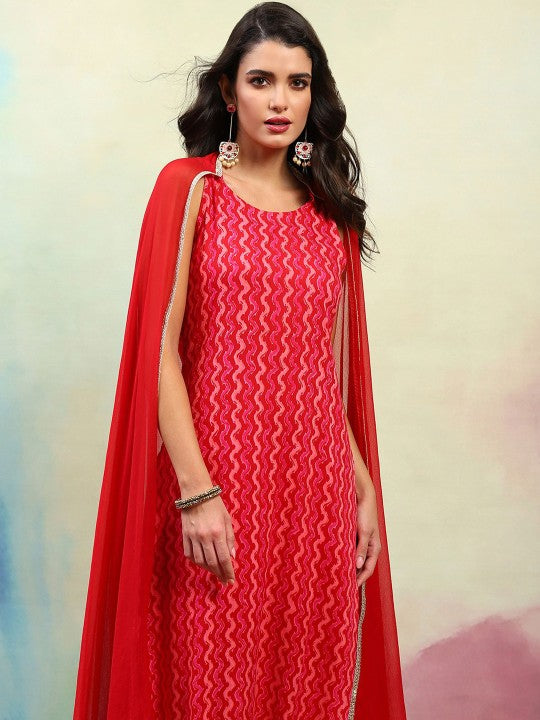 Geometric Printed Regular Straight Kurta with Palazzos & Dupatta-3