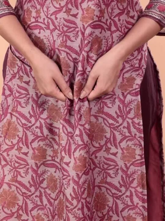 Floral Yoke Design Regular Mirror Work Kurta With Trousers & With Dupatta-2