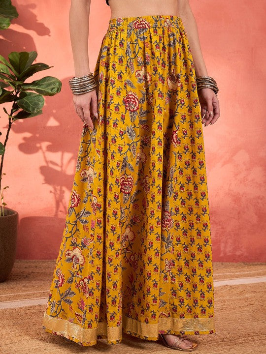 Printed Pure Cotton Flared Maxi Skirt-2