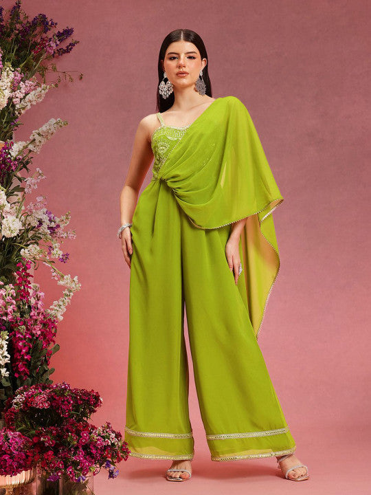 Self Design Shoulder Straps Ethnic Basic Jumpsuit-16
