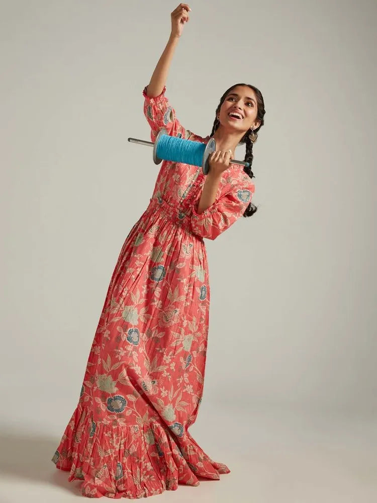 Floral Design Printed Maxi Dress