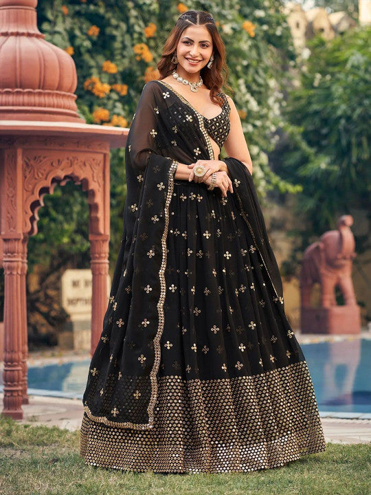 Embroidered Sequinned Semi-Stitched Lehenga & Unstitched Blouse With Dupatta-7