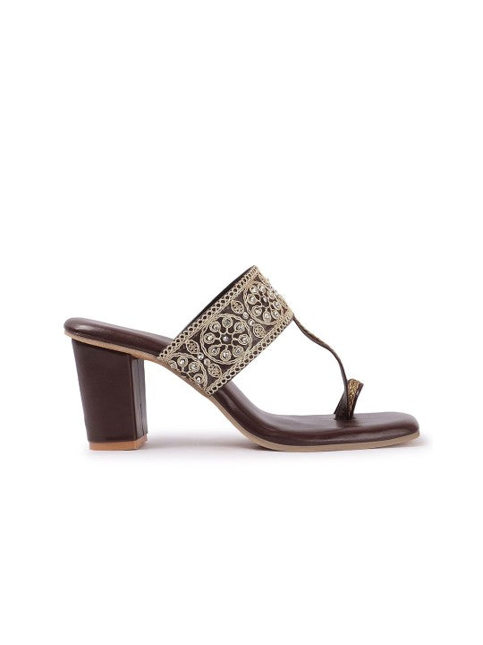 Women Floral Textured Ethnic Block Heels Sandals-6