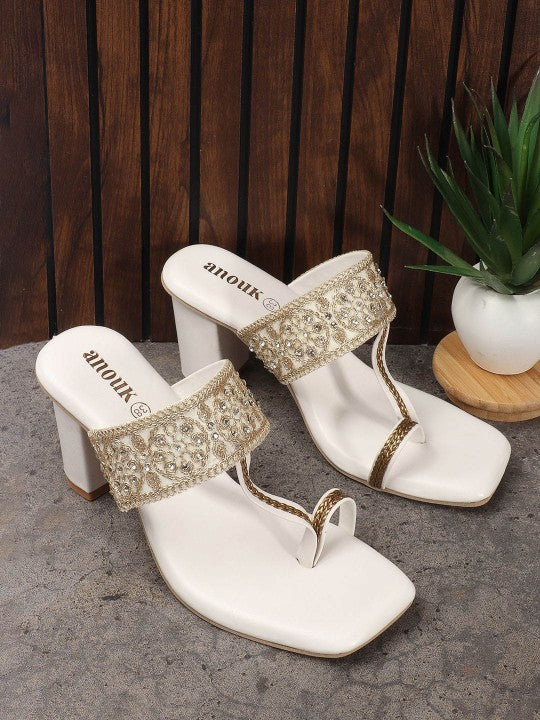 Women Floral Textured Ethnic Block Heels Sandals-8