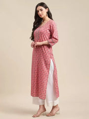 Floral Design Sequence worked Pink Straight Kurti
