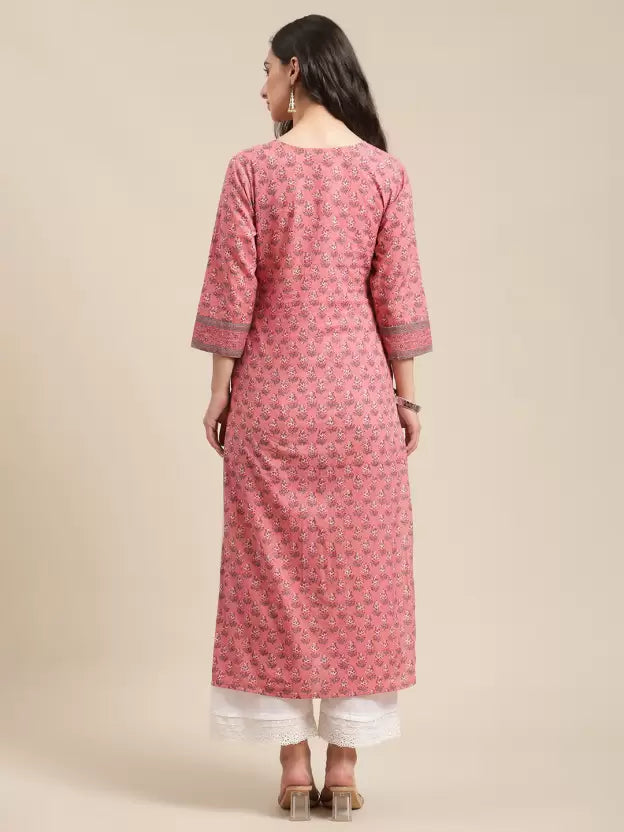 Floral Design Sequence worked Pink Straight Kurti