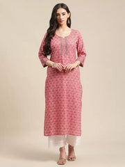 Floral Design Sequence worked Pink Straight Kurti
