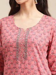 Floral Design Sequence worked Pink Straight Kurti