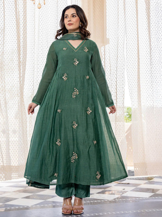 Women Viscose Embroidery Anarkali Kurta Pant with Dupatta Set-4